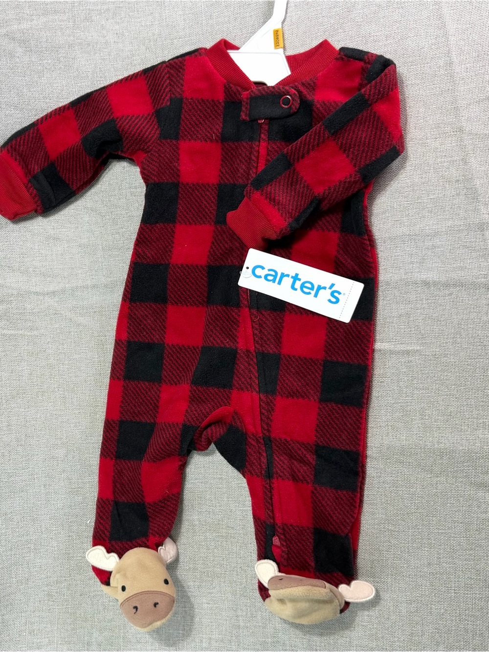 Carter's Red and Black Buffalo Plaid Fleece Footed One-Piece